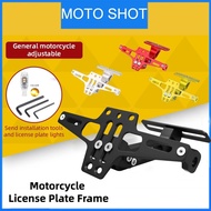 Universal Motorcycle Adjustable License Number Plate Holder Bracket + LED Light Yamaha Honda Pemegan