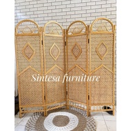 NEW!!! Natural rattan room divider, minimalist 4 door screen, vintage model rattan screen, retro mod