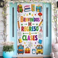 1pc 2D Door Banner, 35x70 Inches, Polyester Material, "Welcome Back To Class" School Bus Design, Cla