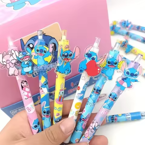 Lilo & Stitch Retractable Gel Pen 0.5mm Black Ink Cute Stitch Patch Pen Student Writing Stationery G