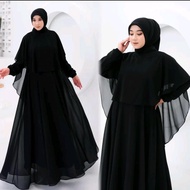 New nabila set dress 2in1 Motif Swaroksi Mewah Ukuran Jumbo LD 120 Bahan Ceruty babydol gamis wanit