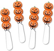 UPware 4-Piece Hand Painted Resin Handle with Stainless Steel Blade Cheese Spreader/Butter Spreader Knife (Halloween Pumpkin)