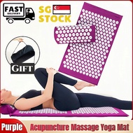 [SG Seller]Acupuncture Massage Yoga Mat -Acupressure Mat and Pillow Set with Bag - for Neck &amp; Back Pain, Muscle Relaxation Stress Relief(Purple)