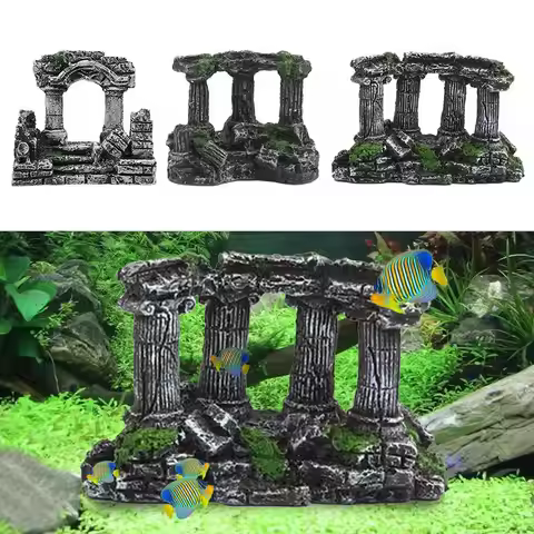 Aquarium Fish Tank Rome Stone Pillars Resin Manual Greece Temple Stone Decoration Retro Landscaping