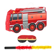 Firetruck Pinata with Stick Blindfold Confetti Small Firefighter Birthday Decoration for Kids Boys F