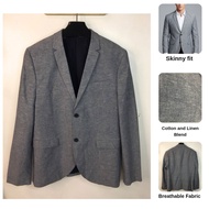 Swedish brand Premium Quality Skinny Fit Grey Linen Blend Blazer Size Large EUR 52