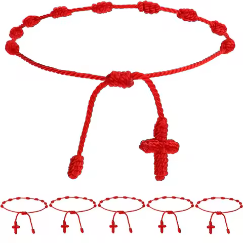 6Pcs Adjustable Red Cord 7 Knot String Bracelets Good Luck Red Knot Chain Braided Bracelet for Lucky