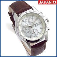 Seiko Chronograph Watch with Genuine Leather Belt Set - White Deep Brown SND363P1-DB, Imported from Japan