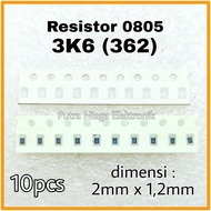 Contents: 10pcs SMD 0805 3K6 Resistor 3.6K ohm 3.6K Marking: 362