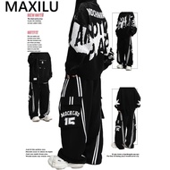 [H2O] [24 Hours] MAXILU American Striped Color-Blocking Pocket Overall Casual Pants High Waist Strai