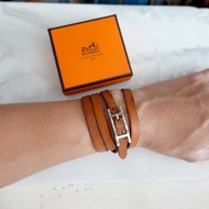 法國中古愛馬仕Hermes啡色牛皮四圈手帶手環高級二手古著珠寶首飾