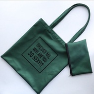 2in1 Excuse Me Letter Satin Shoulder Handbag Tote Casual Style W/ Pouch Bag 051