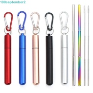 SEPTEMBERB Reusable Collapsible Straw, Stainless Steel Retractable Drinking Straw Set, Colorful with Cleaning Brush Portable Foldable Metal Straw Travel