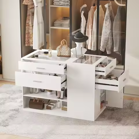 armoire bedroom closet island with glass top, white wardrobe closet island with 6 drawers, island dr