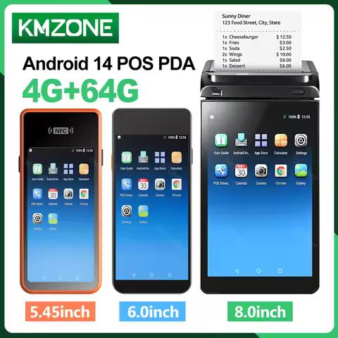 5.45/6/8 inch 4G64G Android 14 POS PDA with 58mm/80mm Thermal Bill Receipt Thermal Printer All in on