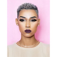 Rambut Palsu Pixie Cut Pendek untuk Wanita Kulit Hitam/Putih, Rambut Palsu Campuran Kelabu, Rambut P