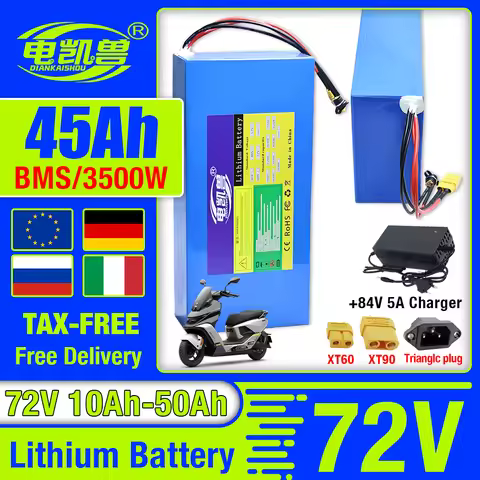 72V 50Ah 40Ah 30Ah 20Ah 15Ah 25Ah 35Ah 45Ah +5A charger 21700 Li-ion Battery Pack 50A BMS 3500W Elec