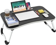 BUYIFY Folding Lap Desk, 23 Inch Portable Wood Deep Black Laptop Bed Desk Lap Desk with Cup Holder,