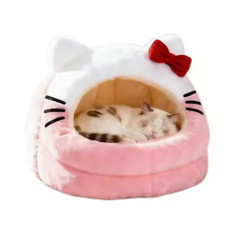 New Sanrio Hello Kitty Deep Sleep Cat Cartoon Pet Bed Foldable Washable Pet Sleeping Bed for Small D