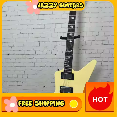 Yellow Explorer Style Electric Guitar HH Active Pickups Fixed Bridge Mahogany Body Rosewood Neck Jaz