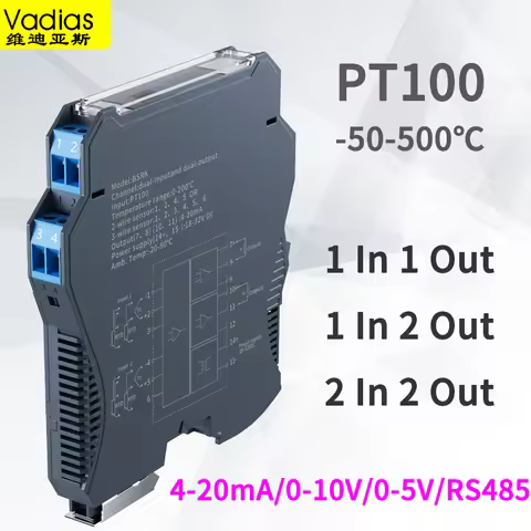 PT100 Temperature Transmitter 4-20mA 0-10V RS485 1 In 1 Out PT100 Tempeature Sensor0-100℃ 0-200℃ -50
