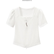 Sexy neck short shirt t-shirt for women Design Niche Square neck short-sleeved t-shirt women Summer 