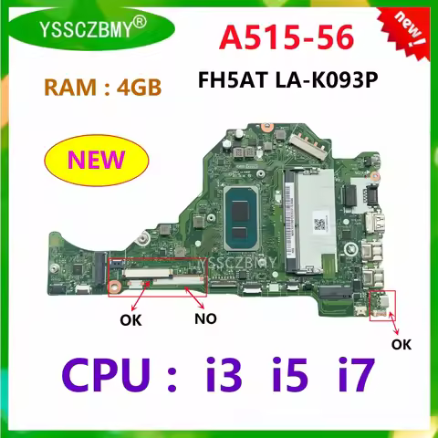 FH5AT LA-K093P Mainboard For Acer Aspire A515-56 Laptop Motherboard With CPU i3 i5 i7 RAM 4GB Test O