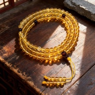 天然黃金琥珀念珠 108顆/淨水級全透 精品等級 繞手鍊 佛珠美學