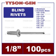 Blind Rivets 1/8" x 3/16" to 1" - Aluminum 100pcs