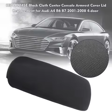 8E0864245E Black Cloth Center Console Armrest Cover Lid Replacement for Au-di A4 B6 B7 2001-2008 4-d