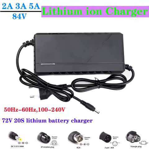 NEW 72V 2A 3A 5A Lithium ion charger 20S 84V Battery Pack Smart Protection AC110-220W 50/60Hz for RV