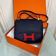 新淨💕 Hermes Constance 24 Bag C24 寶石藍橙色琺瑯扣C24