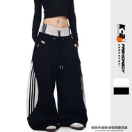 [K-2] Fake Two-Piece Trousers Design Sense Line Wide-Leg Wide Pants Sports Casual Wear Men Women Unr