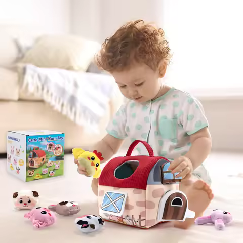 Baby Soft Plush Animals Farm with Sound Simulated Farm Animals House Set Animals Cognition Hand-eye