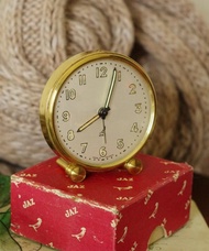 古董Vintage法國製金色鬧鐘發條鐘 擺飾 W914