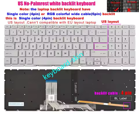 New US Backlit Without-Palmrest white Keyboard For HP Victus 16-E 16-D 16-R 16-S TPN-Q263 TPN-Q264 T