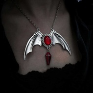 European American Dark Series Vampire Bat Necklace Devil Wings Gothic Titanium Steel Ruby Vampire Co