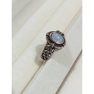 (R313) 2UNITS WHITE OPAL NATURAL GEMSTONE ADJUSTABLE SILVER RETRO RING 2枚白欧泊 天然宝石可调节银复古戒指 CINCIN PERAK BATU PERMATA