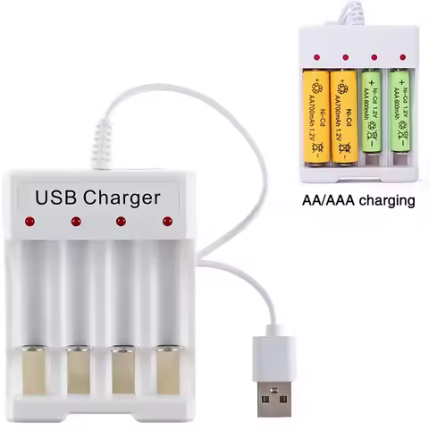 Battery Charger for AA/AAA Rechargeable Batteries 4 Individual Charging Slots Battery Organizer Stor