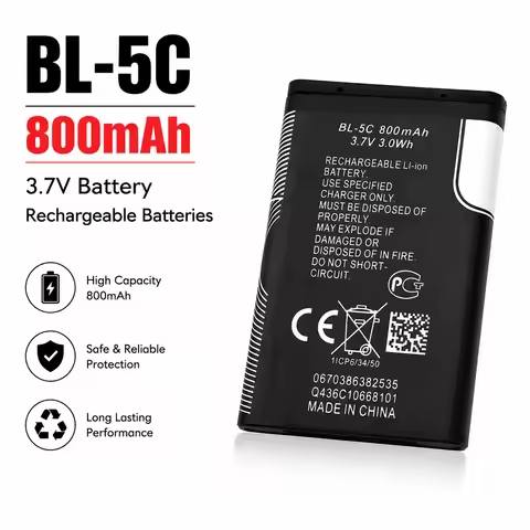 3.7V 800mAh Battery BL-5C BL5C BL 5C Rechargeable Batteries For Nokia 2112 2118 2255 2270 2280 2300 