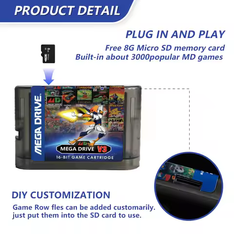 MegaDrive Genesis 3000 in 1 MD V3 Pro Game Cartridge 8GB TF Gard for SEGA Genesis Mega Drive Console