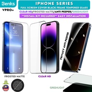 BENKS VPRO+ Clear Matte Privacy Green Glass for iPhone 16E 14 Plus 13 12 Pro Max Full Tempered Glass