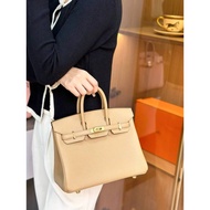 [Landon]  （milk tea color） Handmade Wax Line Customization Togo Leather Women's Elegant Handbag