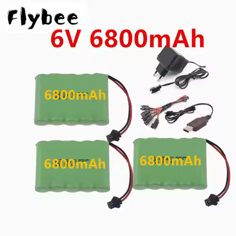 6v Rc Car Battery With USB Charger, NiMH AA 6v 6800mAh Rechargeable Battery For Rc Cars Trucks Tanks