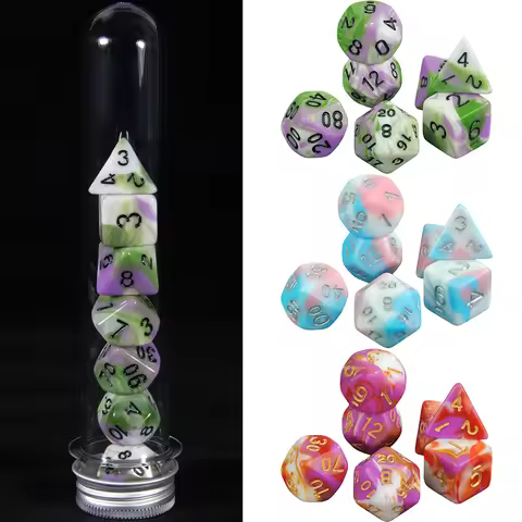 DND Polyhedral Dice Set 7pcs Mixed Color Dice with Tube for Board Game D&D RPG Role Playing Game Tab