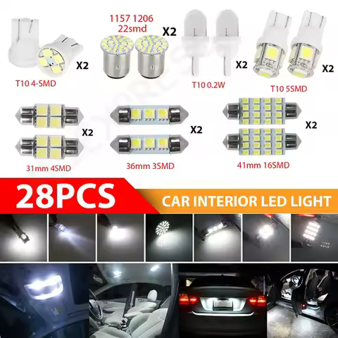 New 28Pcs T10 W5W Auto Car Interior LED Light Dome License Plate Mixed Lamp Interior Dome Light Trun