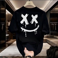 Smiley Grunge X White & Black Edition Distro T-Shirt Men's Graphic T-Shirt with Drip Graffiti Motif,
