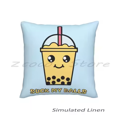 Suck My Balls-Funny Bubble Tea ( ) Pillowcase Lettering Throw Pillow Cover Cotton Flax Plush Pompom 