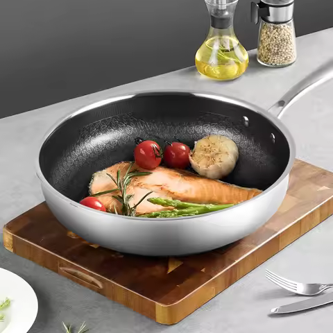 GIYOCA Frying Pan 316 Stainless Steel 7-Layer Clad Diamond Non-Stick 99% Antibacterial, Metal-Safe I