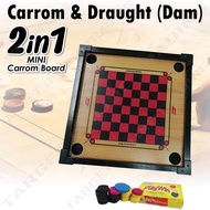 (Mini) 2in1 Wooden Carrom Board Draught Dam Haji Papan Karom With Checker/Papan Permainan Carrom